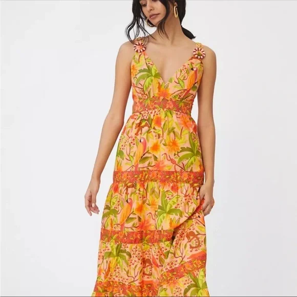 chinese dress ladies Green Tropical Dream Draped Organic Cotton Maxi Dress main image 1